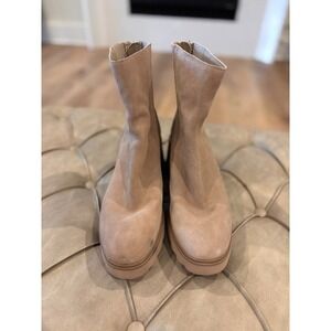 Dolce Vita Tan Suede Lug Sole Ankle Boots Stacked Block Heel‎ Size 9.5